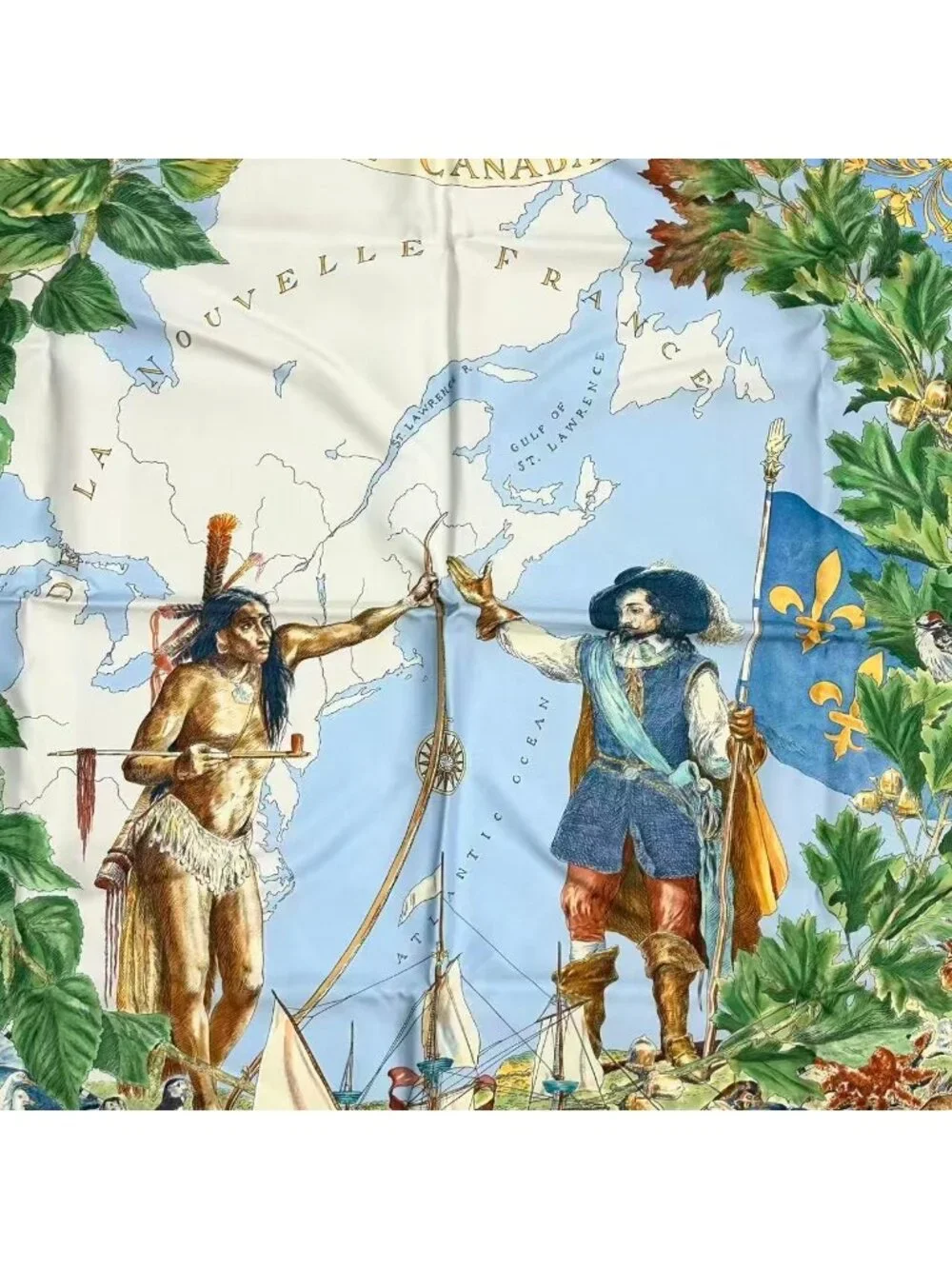 Hermes Scarf Silk Carre 90 le Canada Blue